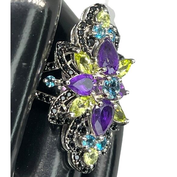 LUXY Gems Natural Topaz Amethyst Peridot Spinel Sterling Silver Ring Luxury Sz 7 - Picture 6 of 16